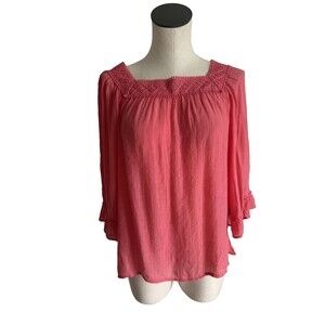 Zac & Rachel Lace Square Neck Boho Peasant Blouse Small